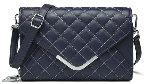 JANSBEN Damen Umhängetasche Klein Leder Gesteppte Tasche Mehrere Fächer Schultertasche Vegan Crossbody Bag Handytasche Reisepass Abendtasche Ausweistaschen mit Kreditkartenfächern(Blau)