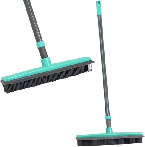 Rubber Broom Hand Brush Extendable Handle for Pet Hair Removal, Indoor Carpet Cleaning, Durable Rubber Bristles, Squeegee for Spills, Easy to Clean, Perfect for Artificial Grass & Floors