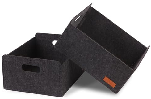 Unictop Boxen Aufbewahrung, 2 Stück Stabiler Filzkorb Rechteck,Faltbar, mit Zwei Weichen Griffen,für Kleidung, Handtücher, Accessoires und Kinderspielzeug aufzubewahren DunkelGrau