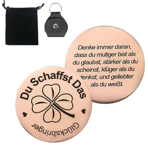 SAVOSWEET Glücksbringer Du Schaffst Das Glücksbringer Viel Glück Geschenke Neujahrsglücksbringer Glücksmünze Edelstahl Doppelseitig Token Inspirierendes Geschenk Rund Glücksmünze (Roségold)