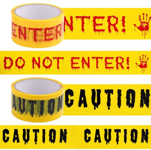 2 Rolls Halloween Caution Tape, 1.93 Inch x 82.02 Feet Halloween Decorations Fright Tape Scary Caution Tape Danger Sign Tape Eye Catching Yellow Warning Tape for Indoor Outdoor