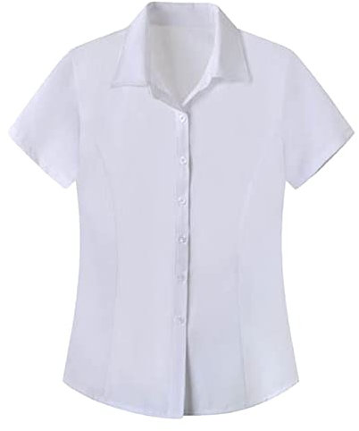 Womens Oxford Shirts Ladies Summer Short Sleeve Button-Up Casual Business Office Work Shirts Tops Daily Wear Slim Fit Solid Basic Smart Formal Dress Shirts Easy Care Non-Iron Workwear T-Shirts