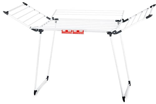 Massido Wäscheständer Ausziehbar Groß Wäscheflügeltrockner Wäschetrockner Ständer Stabiler Standtrockner Mit Rutschfesten Füßen Trockenfläche 22 M Lina Weiß 174 x 56 x 108 cm
