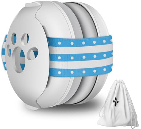 Myetasser Gehörschutz für Babys bis 36 Monate - 25dB - Baby Lärmschutz Kopfhörer verhindert Gehörschäden und verbessert den Schlaf unterwegs - Verstellbares Kopfband (Weiß+Blau)