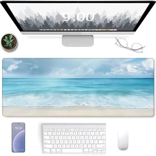 Tappetino per mouse da gaming, XXL, grande, con gomma impermeabile e antiscivolo, per PC, MacBook, laptop, gaming, casa 600 x 300 x 3mm Blu Spiaggia