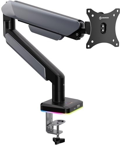 ONKRON Monitor Halterung für 15-42 Zoll Bildschirm bis 15 kg, Monitor Stand Arm mit USB, Gasdruckfeder Monitorhalterung VESA 75x75-100x100, PC Bildschirmhalterung verstellbar Schwarz-Grau G110-BG