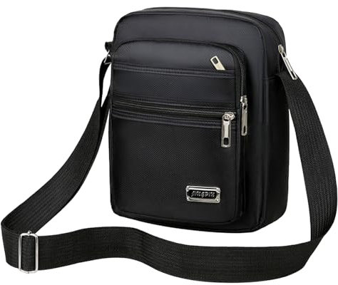JSGHGDF Herren-Umhängetasche mit mehreren Reißverschlüssen, multifunktional, lässig, leicht, Umhängetasche, Business-Tasche, Six Ipper Black, Medium