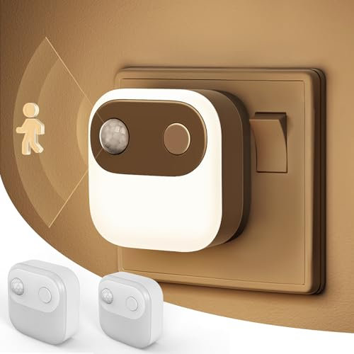 LOHAS-LED Motion Sensor Night Light, 2 Pack Night Light Plug in Wall, Warm White 3000K, 30/60/100lm Brightness Adjustable, Motion Sensor & Dusk to Dawn Plug in Night Light for Hallway, Stairs