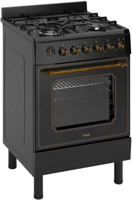 Ferre F6IP40E7-BL-RETRO-W 60cm Freestanding Dual Fuel Cooker With Wok Burner & Turbo Fan - Matte Black