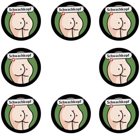 Sammys Shirt Store 8 Stück Einkaufswagen Aufkleber 3cm Durchmesser - Schwachkopf und Arxxxgesicht Grüne Ampel