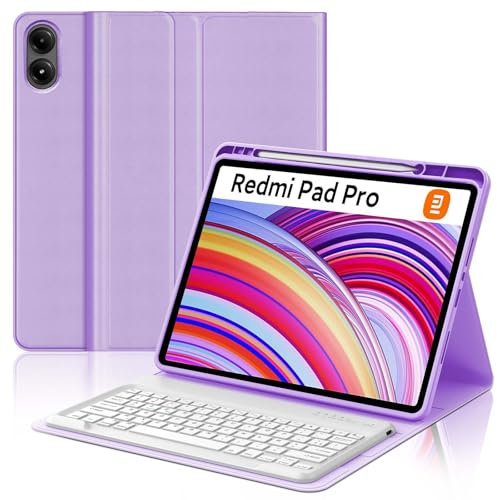 FOGARI Clavier pour Redmi Pad Pro 12.1'' 2024/Xiaomi Pad POCO 12.1'' 2024,Clavier AZERTY sans Fil Bluetooth, Housse Multiposition Fonction Ranger Stylet, Violet