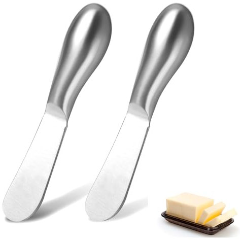 Yeenano Couteaux à Beurre,2 Pièces Couteau à Crème,Couteau à Tartiner à Beurre,Épandeur de Fromage en Acier Inoxydable,Couteaux à Tartiner Multifonctions,pour Couper ou Tartiner Beurre,Fromage