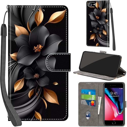 PHINIENLAND Handyhülle für iPhone 7/8 / iPhone SE 2020/2022 Hüllen Premium Leder Case Klappbar Wallet Magnet Kartenfach Standfunktion Schutzhülle kompatibel mit iPhone SE Cover,Blumen