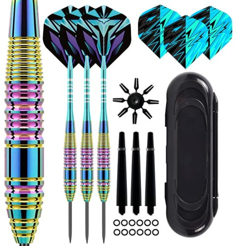 Dartpfeile mit Metallspitze 23g, Premium Steeltip Dart-Set, Profi Steeldarts mit Metallspitze Steel Darts Pfeile Set Stahl Spitze Darts Set 3 Aluminium Schaft (Hell)