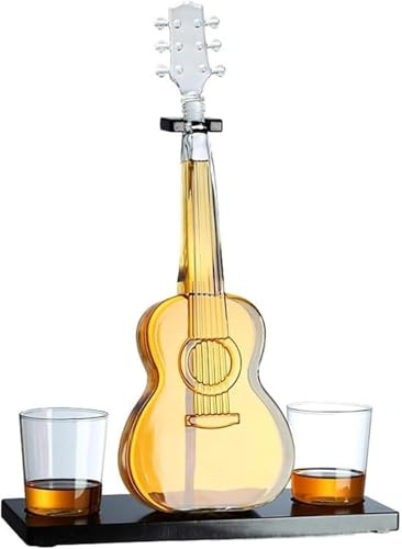 Decanter in Vetro a Forma di Chitarra, Decanter per Liquori Creativo con Supporto, Decanter a Forma di Chitarra con Tappo e Bicchiere, Regali Personalizzati per Uomini, Padre, Compleanno, Matrimonio