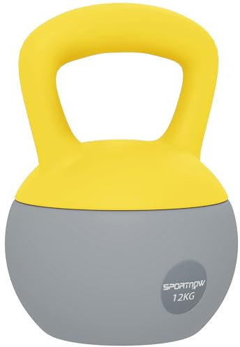 SPORTNOW Soft Kettlebell, 12kg Kettle Bell with Non-Slip Handle for Home Gym Weight Lifting and Strength Training, Yellow and Grey