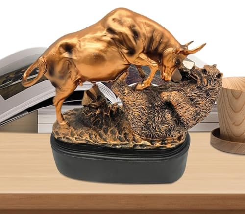 Bullenskulptur - Finanzmarktsymbol Skulptur, Bronze -Elektroplatte Harzstatue | Bullenmarktstatue, Börse Bull Vs Bear, Wall Street Decor, Investor Geschenk, Büroschreibtisch Ornament