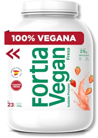 FORTIA Proteina Vegana en Polvo 25.2g/dosis Sabor Fresa | Proteína Isolada Vegetal Guisante, Arroz + BCAA | Vegan Isolate Protein Sin Gluten, Sin Lactosa, Sin Soja| Protein Powder 750 g