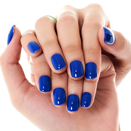 GLAMERMAID 24Pcs Press-on-Nägel Extra Kurz Squoval Königsblau Gelee-Gel-Kleber-Nägel 24Pcs Glänzend Rund Wiederverwendbar UV-Finish Fake Nails Acryl Falschnägel Maniküre-Sets für Frauen