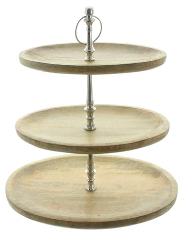 FRANK FLECHTWAREN Etagere Oval, groß, Mangoholz, naturbelassen, Aluminiumguss Maße: 42 x 30 x 51 cm, Tolles Element auch zum verschenken