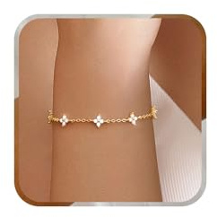J.Fée Four Leaf Clover Bracelets for Womens Gold Bracelet for Women Gold Plated Bracelets with Cubic Zirconia, Adjustable Length 16+3.5CM Stylish Women Clover Bracelet Jewellery Gifts for Womens