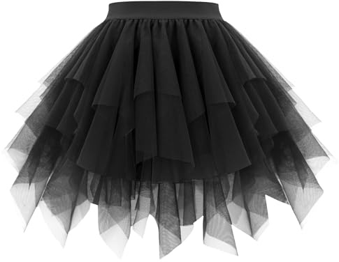 OBBUE Women's 1950s Short Vintage Petticoat Tutu Ballet Bubble Skirt for Halloween Party Black L