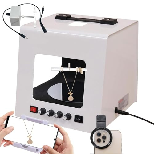 GYKOZY Portable LED Photo Light Box, Professional Jewelry Photography Lighting Tent Kit with Speed-Adjustable Electric Turntable and Rotating Hanging Bracket (M) (M)