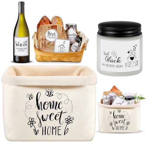 Sinmoe Einzugsgeschenke Wohnung Haus Set Brotkorb Duftkerze im Glas Brot Salz Wein Aufkleber Karte zum Einzug Richtfest Einweihung Neues Zuhause Geschenke(Home Sweet Home)
