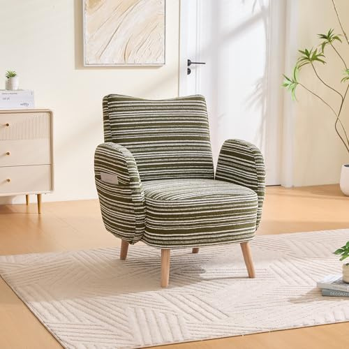 LIFEISLE Ohrensessel Relaxsessel Fernsehsessel, Bequemer Lesesessel, EIN Einzelsofa mit Beinen aus Massivholz, Boucle Yarn Sessel, Polstersessel fürs Wohnzimmer, Arbeitszimmer, Wohnungen, Olivgrün