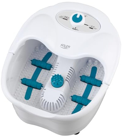 Adler AD 2167 Fußmassagegerät mit Luftblasen, Vibration, Trockenbetrieb, Infrarotwärme, Temperaturhaltung, 4 Rollen, 3 Aufsätze, Spritzschutz, Tragegriff, weiß, 80 W
