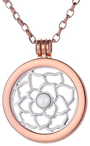 Morella Damen Halskette Rosegold 70 cm Edelstahl mit Anhänger und Coin 33 mm Blüte in Schmuckbeutel
