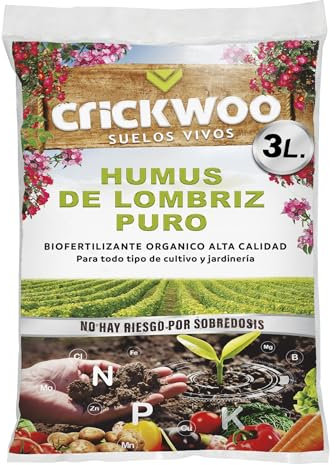 Crickwoo - Humus de Lombriz para Plantas Puro. El Mejor Abono Natural, 3L / 1,2KG, Fertilizante Universal Orgánico, Rico en microorganismos efectivos para Cualquier Tipo de Cultivo