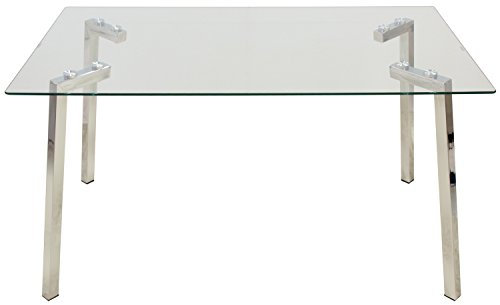 DONREGALOWEB Mesa de Comedor Rectangular con Patas Acero Inoxidable y Tablero de Cristal de 8mm de Grosor Transparente
