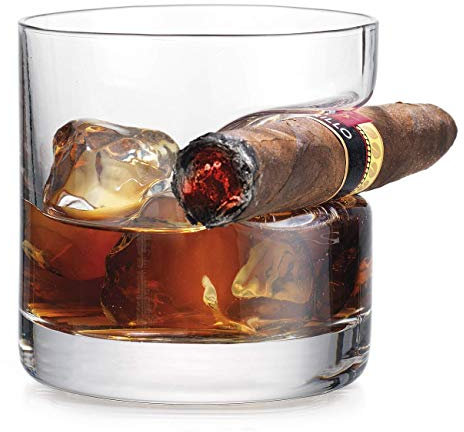 iPawde Whisky Cigar Glass, Double Verre à l'ancienne avec Repose-Cigare intégré, Convient au Whisky, Scotch, bière, vin (Ronde)