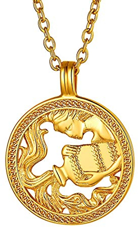 FindChic Oroscopo Constellation Star Sign Collana Astrologia Gioielli Regalo per Donna Uomo Collana con Ciondolo Segno Zodiacale Tondo Inciso
