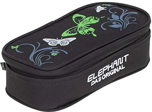 Elephant Mäppchen Butterfly Mädchen Etui Federtasche Mäppchenbox Pennal Schülermäppchen Pencil case Box Large 12675 (Butterfly Black Green)