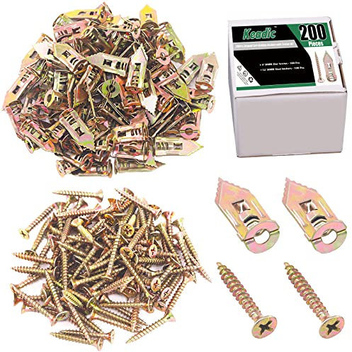 Keadic 200 Pieces 12 x 30mm Drywall Self-Drilling Anchors with Screws Kit, No Drill or Holes in Wall, Hangs up to 66 lbs