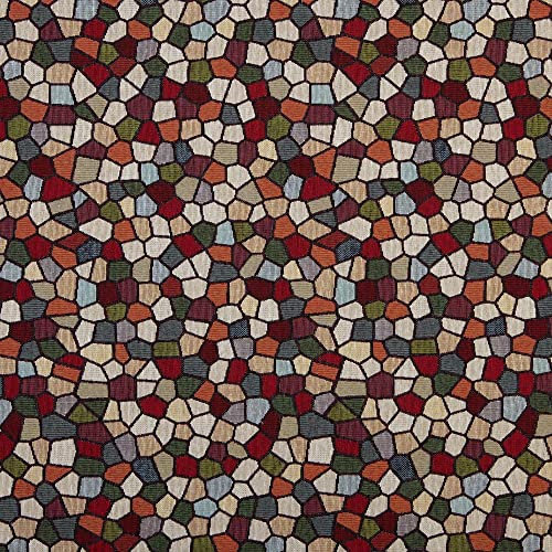 Kt KILOtela - Polsterstoff, Möbelstoff, Jacquard Gobelin, Dekostoff, Modische Accessoires, Tischdecke, Vorhang, Dekoartikel, 100 cm Länge x 280 cm Breite, Mosaik, Mehrfarben - 1 Meter