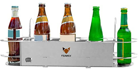 FENNEK 5-compartment drink holder made of stainless steel, 5 keepers, with bottle opener, perfect for football and tennis courts, including VA rope as theft protection, made in Germany