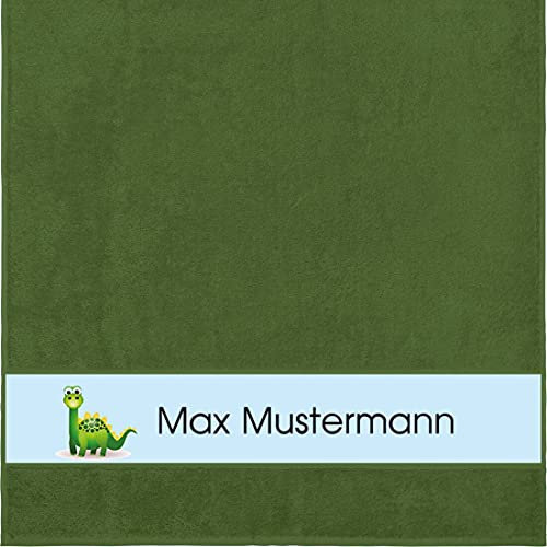 Manutextur Duschtuch mit Namen - personalisiert - Motiv Dinosaurier 1 - viele Farben & Motive - Dusch-Handtuch - dunkelgrün - Größe 70x140 cm - persönliches Geschenk mit Wunsch-Motiv und Wunsch-Name