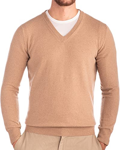 Cashmere Zone – Pull Homme Col V Chaud Hiver, Cachemire Laine, Tricot Fin Élégant Classique, Maille Douce Made in Italy