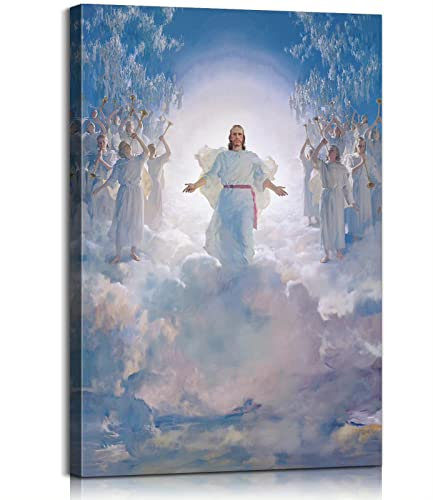 Jesus Leinwand Wandkunst Dekor Jesus stehend auf der Wolke wie ein Engel Wandbild Jesus Gemälde voller Liebe und Hoffnung, christlicher Jesus, Wanddekoration, fertig zum Aufhängen, 30.5 x 45.7 cm