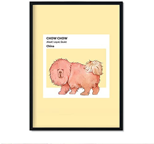 Nacnic Chow Chow Print. Poster mit Illustrationen von Hunderassen in warmen Tönen und Kuchen. Innenausstattung. A3 Größe mit Rahmen.