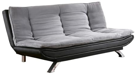 Vente-unique - Canapé Convertible clic-clac en Tissu et Simili DEMIDO III - Gris et Noir - 3 Places