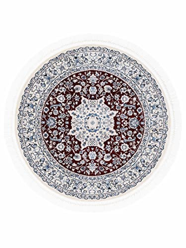 carpetfine Orientteppich Nain Diane Rot Ø 90 cm Rund | Tradtioneller Teppich für Schlaf- und Wohnzimmer