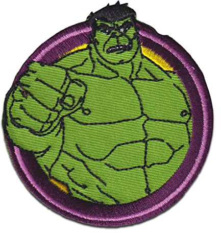 Marvel © Avengers Hulk Button - Aufnäher, Bügelbild, Aufbügler, Applikationen, Patches, Flicken, zum aufbügeln, Größe: 7 x 6,7 cm