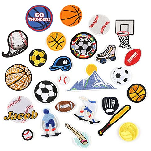 Bymivofun 26 Stück Kinder Sport Aufnäher, Basketball, Tennis, Rugby, Fußball, zum Namensbügeln oder zum Aufbügeln, für T-Shirt Jeans Kleiderbeutel