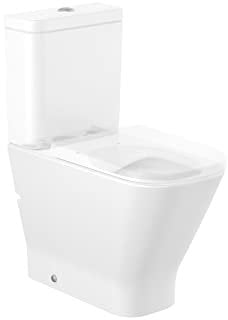 Roca A3421AC000 Rimless - Taza altura confort adosada a pared con salida dual para inodoro de tanque bajo, incluye codo de evacuación y juego de fijación, no incluye cisterna y asiento, color blanco