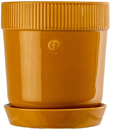 Sagaform Elise Blumentopf aus Steinzeug in der Farbe Gelb, Maße: 17cm x 17cm x 19cm, 5018397