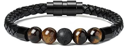 Minicremation Einäscherungsschmuck Lavastein Urnenarmband für Asche für Frauen Männer Chakra Healing Balancing Echtes Leder Memorial Armbänder (20, Weiß) (20, Schwarz)